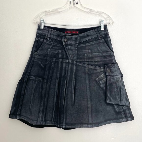 Ottolinger Black Denim Acid  Wash 'Trompe L'œil' Cargo Mini skirt Womens Y2k - Picture 2 of 10